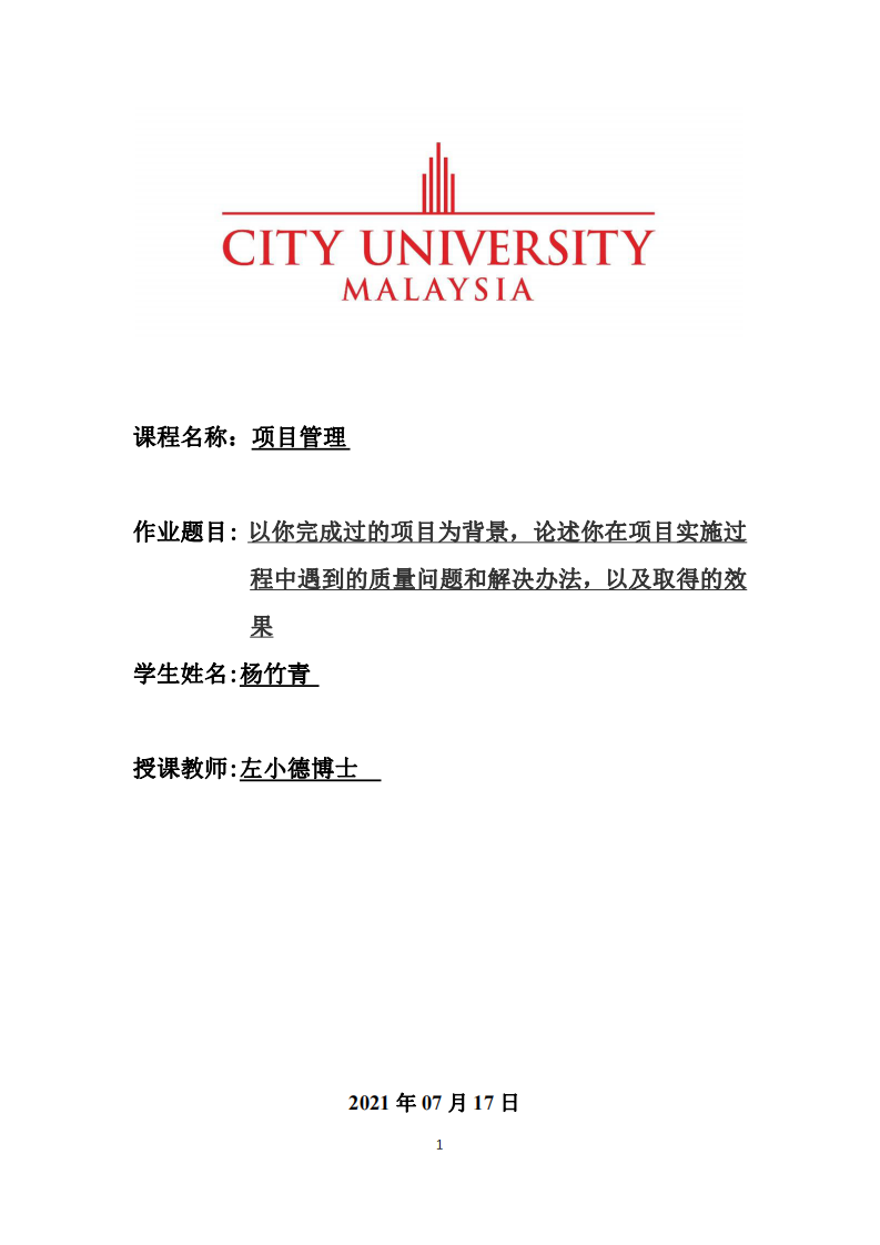 以你完成過的項目為背景，論述你在項目實施過程中遇到的質(zhì)量問題和解決辦法，以及取得的效果-第1頁-縮略圖